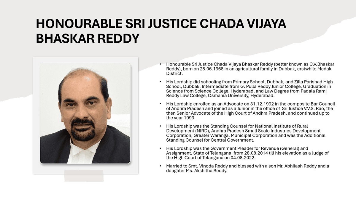HONOURABLE SRI JUSTICE CHADA VIJAYA BHASKAR REDDY Profile