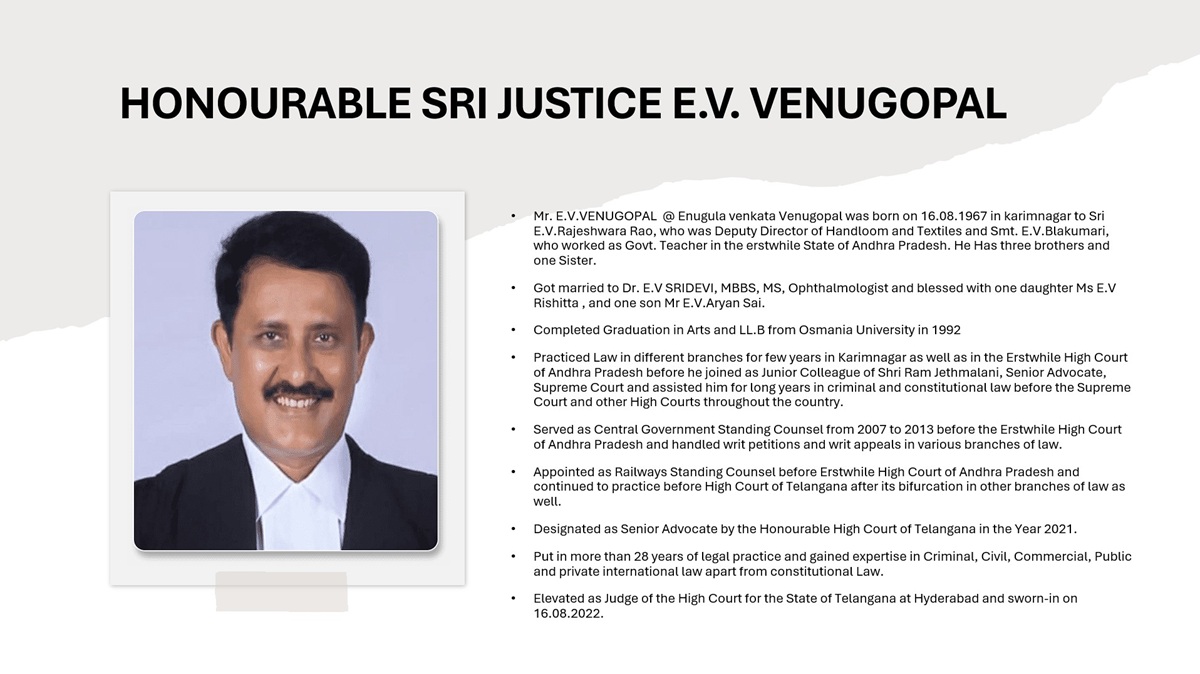 HONOURABLE SRI JUSTICE E.V. VENUGOPAL Profile