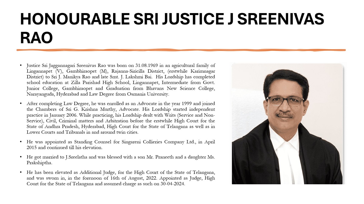 HONOURABLE SRI JUSTICE J SREENIVAS RAO Profile