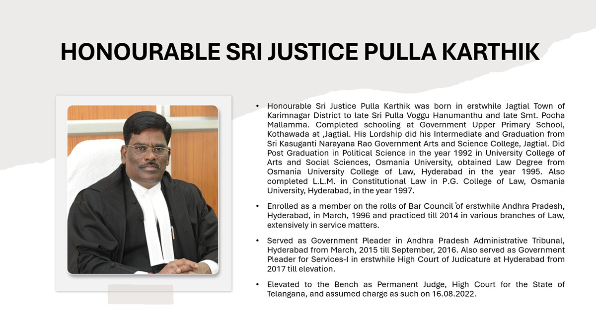 HONOURABLE SRI JUSTICE PULLA KARTHIK Profile